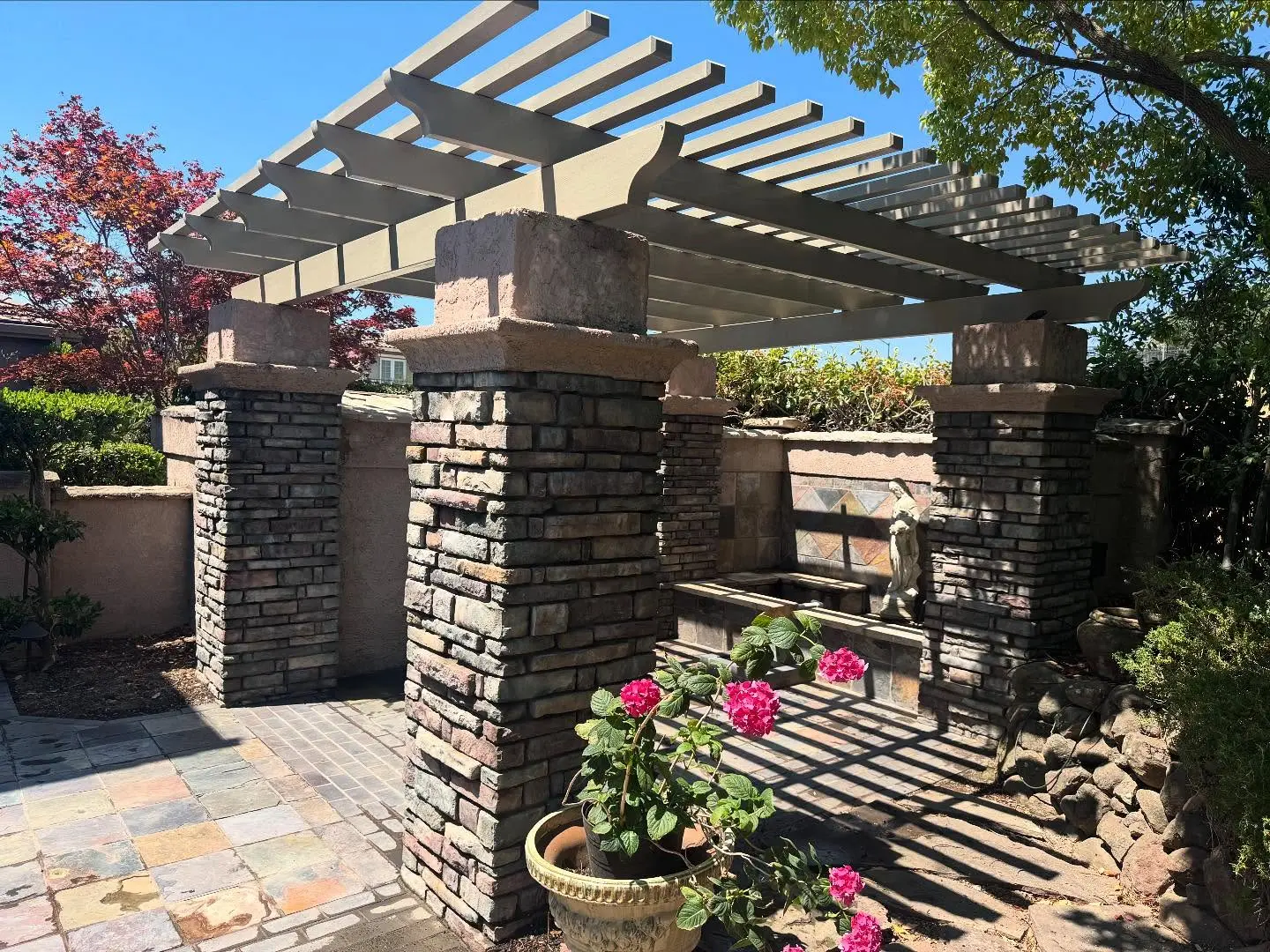 Stone Column Lattice Pergola in Livermore, CA